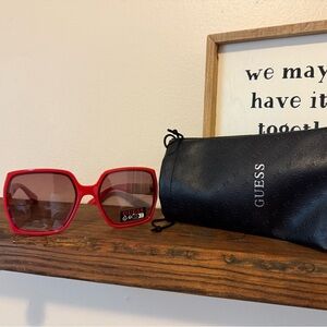 GUESS Bold Red oversized Sunglasses with Black duster